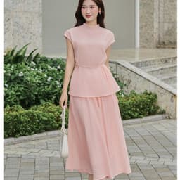 Thumbnail Áo kiểu nữ LAMER dáng rộng vai chờm phối Chân váy dáng xòe chun eo V61B25H007, V62L25H001 2