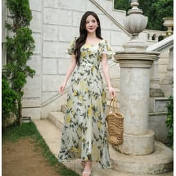 Thumbnail Đầm Maxi Roselle Cổ Vuông Tùng Xoè Xẻ Gối Đầm ĐI Biển Đi Tiệc SHE'S BACK S63L25H002 1