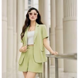 Thumbnail Set Áo vest đờ mi cổ 2 ve phối Quần short ly súp LAMER O65D24H005, O64S24H003 4