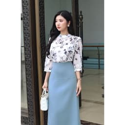 Thumbnail Áo Sơ Mi Nữ Cổ Tàu Tròn Mí Ngực LAMER Áo Công Sở Nữ Tay Lỡ Dáng Suông Hoạ Tiết Thanh Lịch O61B24Q003 4