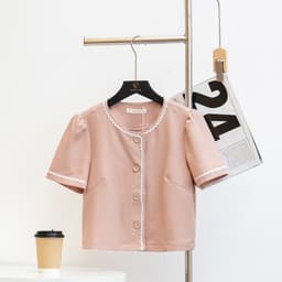 Thumbnail Áo Croptop VIEN TRAN Cổ Tròn Tay Bồng Ren Sóng V61B23Q036 2