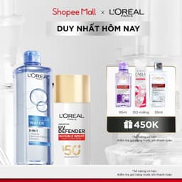 Thumbnail Bộ nước tẩy trang Micellar Water 400ml & Sữa Chống Nắng x20 UV Defender Serum 50ml SPF 50+ PA++++ L'Oreal Paris 1
