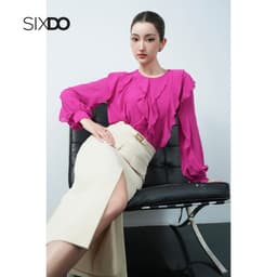 Thumbnail Áo sơ mi voan phối bèo SIXDO (Dark Magenta Chiffon Blouse) 2