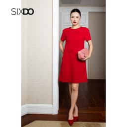 Thumbnail Đầm suông ngắn tay hoa 3D SIXDO (Red 3D Flower Tendy Loose Dress) 3