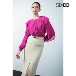 Thumbnail Áo sơ mi voan phối bèo SIXDO (Dark Magenta Chiffon Blouse) 1