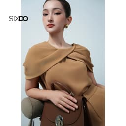 Thumbnail Quần nữ nâu công sở SIXDO (Light Brown Silk Loose Pants) 3