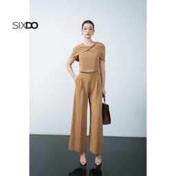Thumbnail Quần nữ nâu công sở SIXDO (Light Brown Silk Loose Pants) 4