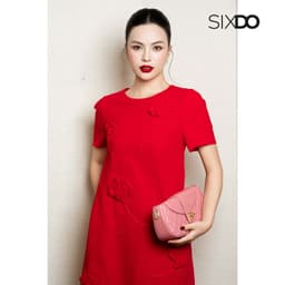 Thumbnail Đầm suông ngắn tay hoa 3D SIXDO (Red 3D Flower Tendy Loose Dress) 2