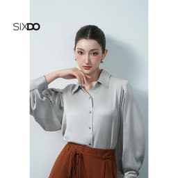 Thumbnail Áo lụa xám nhạt dài tay SIXDO (Light Grey Silk Shirt) 2