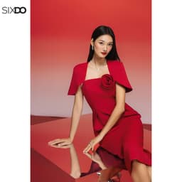 Thumbnail Đầm đỏ bút chì phối hoá SIXDO (Red Raw Pencil Dress With Flower) 3