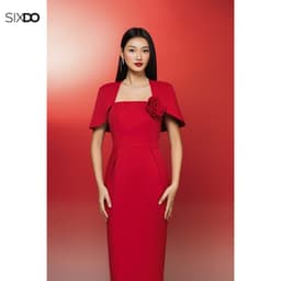 Thumbnail Đầm đỏ bút chì phối hoá SIXDO (Red Raw Pencil Dress With Flower) 1