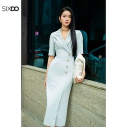 Thumbnail Đầm xanh ngọc bút chì tay lỡ SIXDO (Turquoise Woven Pencil Dress) 1