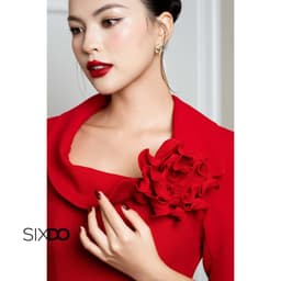Thumbnail Đầm woven đỏ dáng xòe phối hoa 3D SIXDO (Red Woven Flared Dress With Flower) 3
