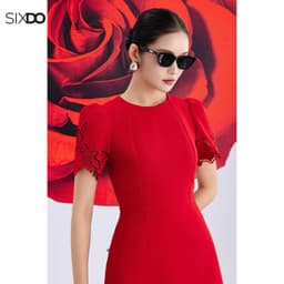 Thumbnail Đầm đỏ ngắn tay cổ tròn SIXDO (Red Woven Mini Dress) 2