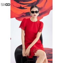 Thumbnail Đầm đỏ ngắn tay cổ tròn SIXDO (Red Woven Mini Dress) 3