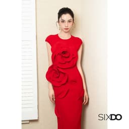 Thumbnail Đầm ôm bút chì hoa 3D SIXDO (Red 3D Flower Woven Pencil Dress) 4