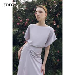 Thumbnail Chân váy xám tím dài nhún eo lệch SIXDO (Purple Grey Silk Sarong Skirt) 2