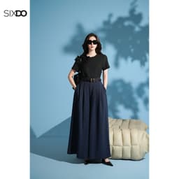 Thumbnail Áo đen nữ cộc tay hoa 3D SIXDO (Black 3D Flower Woven Blouse) 1