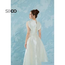 Thumbnail Đầm gấm sát nách cánh tay xẻ SIXDO (Off White Brocade Midi Dress) 1