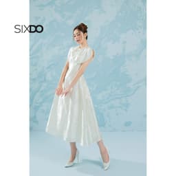Thumbnail Đầm gấm sát nách cánh tay xẻ SIXDO (Off White Brocade Midi Dress) 2