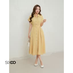 Thumbnail Đầm vàng chanh dáng dài kèm đai SIXDO (Lime Woven Flared Dress) 1