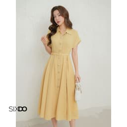 Thumbnail Đầm vàng chanh dáng dài kèm đai SIXDO (Lime Woven Flared Dress) 2