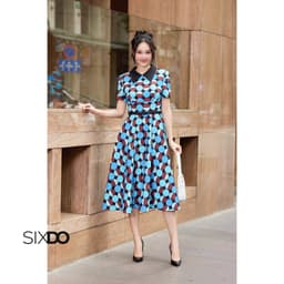 Thumbnail Đầm thô họa tiết tròn SIXDO (Geomitric Midi Raw Dress) 3