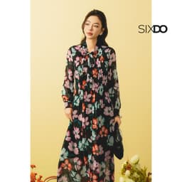 Thumbnail Đầm suông hoa chiffon cổ thắt nơ SIXDO (Black Floral Chiffon Loose Dress) 4