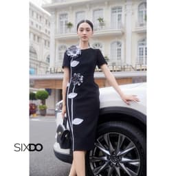 Thumbnail Đầm đen ôm hoa 3D thủ công SIXDO (Black 3D Flower Woven Pencil Dress) 4