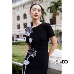 Thumbnail Đầm đen ôm hoa 3D thủ công SIXDO (Black 3D Flower Woven Pencil Dress) 3