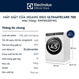 Thumbnail Free giao lắp - Máy giặt cửa ngang Electrolux 10kg UltimateCare 700 - Trắng EWF1043R7WC 4