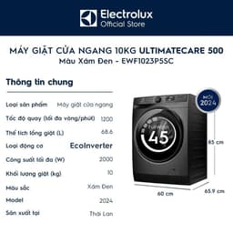 Thumbnail Máy giặt cửa ngang Electrolux 10kg UltimateCare 500 - Xám đen Onyx EWF1023P5SC 4
