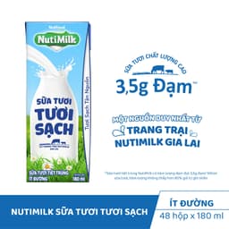 Thumbnail Thùng Sữa Tươi Tươi Sạch NutiMilk Ít Đường 180ml (Hộp 180ml x 48) 2