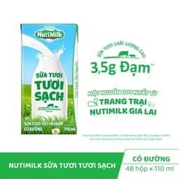 Thumbnail Thùng Sữa Tươi Tươi Sạch NutiMilk Có Đường 110ml (Hộp 110ml x 48) 2