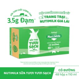 Thumbnail Thùng Sữa Tươi Tươi Sạch NutiMilk Có Đường 110ml (Hộp 110ml x 48) 3