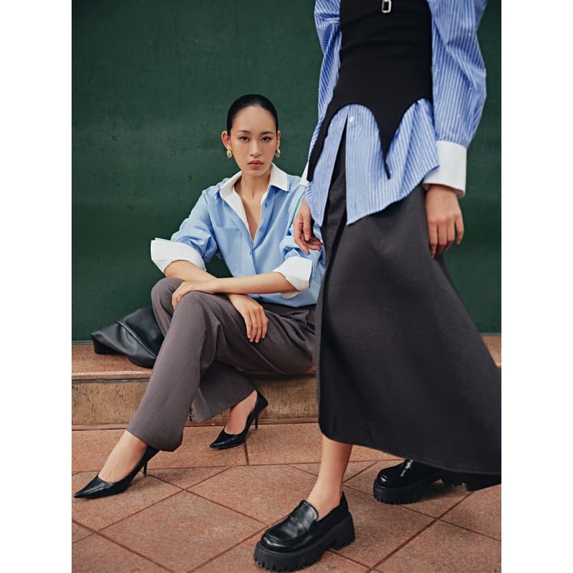 Ảnh COCO SIN - Áo Sơ Mi Kate Xanh Blue Basic (MẪU MẶC 2 ÁO MIX VỚI NHAU) 2
