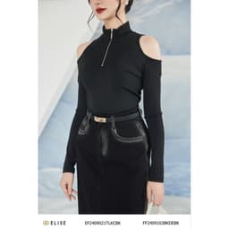 Thumbnail Áo thun đen cutout vai khóa trước thiết kế Elise EF2409021TLKCBK 1