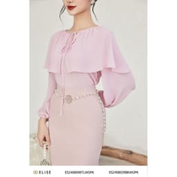 Thumbnail Áo chiffon hồng cổ bèo thiết kế Elise ES2408098TLWOPK 1