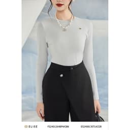Thumbnail Áo thun xám dài tay đính logo thiết kế Elise ES2408130TLKCGR 1