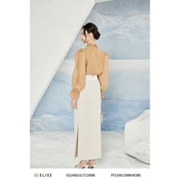 Thumbnail Áo tơ nâu vàng xếp ly tay thiết kế Elise ES2408101TLORBR 2