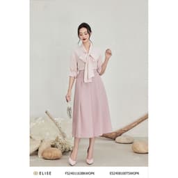 Thumbnail Áo sơ mi cát hồng nơ cổ chun tay thiết kế Elise ES2408100TSWOPK 2