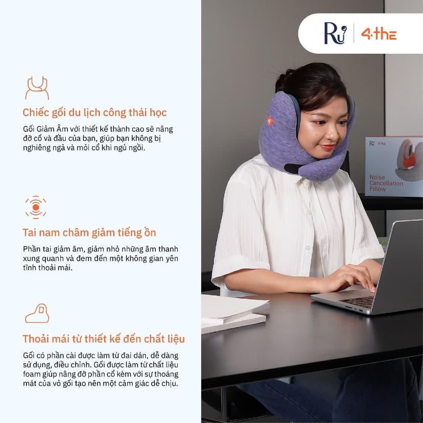 Ảnh Gối Cổ Giảm Âm 4The - Noise Cancelling Pillow | Gối Cổ Du Lịch Cao Cấp Thoải Mái | 3 Màu Sắc 4
