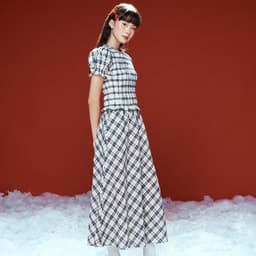 Thumbnail DOTTIE - Chân váy midi kẻ ô - Xanh đen - S0253 3