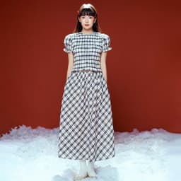Thumbnail DOTTIE - Chân váy midi kẻ ô - Xanh đen - S0253 2