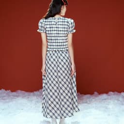 Thumbnail DOTTIE - Chân váy midi kẻ ô - Xanh đen - S0253 4