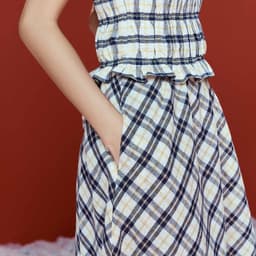 Thumbnail DOTTIE - Chân váy midi kẻ ô - Xanh đen - S0253 1