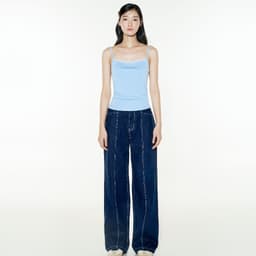 Thumbnail DOTTIE - Quần Jeans ống suông chạy chỉ nổi - Xanh Dương Đậm - Q0365 3