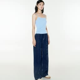 Thumbnail DOTTIE - Quần Jeans ống suông chạy chỉ nổi - Xanh Dương Đậm - Q0365 4