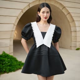 Thumbnail DOTTIE - Đầm tay phồng phối lá cổ - D0571 4