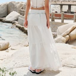 Thumbnail DOTTIE - Chân váy maxi phối ren - Trắng - S0208 1